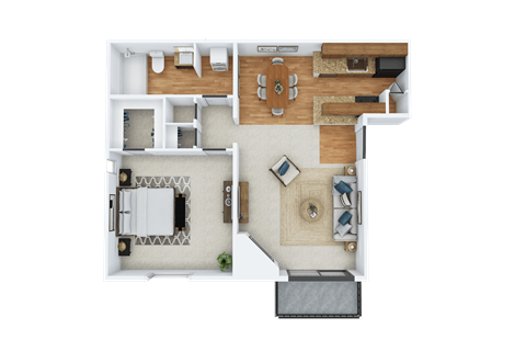 Floor plan for 1 bed, 1 bath, 610 sqft